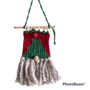 Christmas Santa Gnome Woven Wall Tapestry Handmade One of a Kind